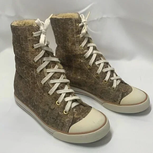 Coach Bonney Shearling Women’s Hi Top Sneakers-Metallic Rose Gold/Silver Sz 6.5 - Picture 5 of 11